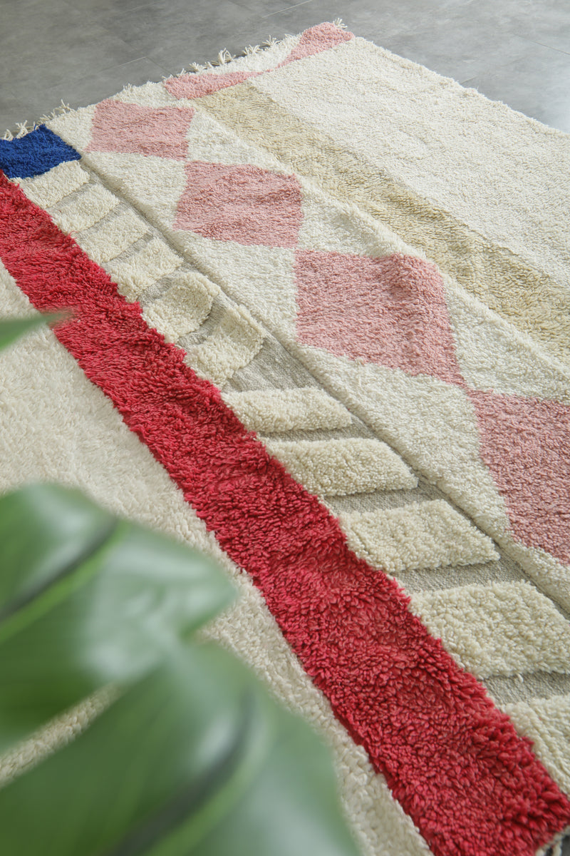 Moroccan Wool Rug 7.3 x 9.6 ft – Handmade Azilal Berber Carpet with Ivory Base