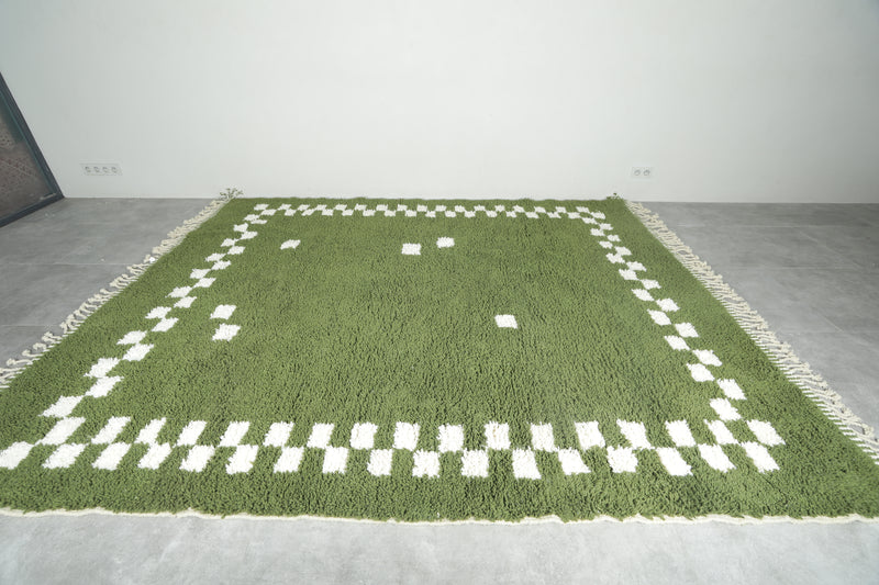 Green Moroccan rug with white checkered design - Custom size