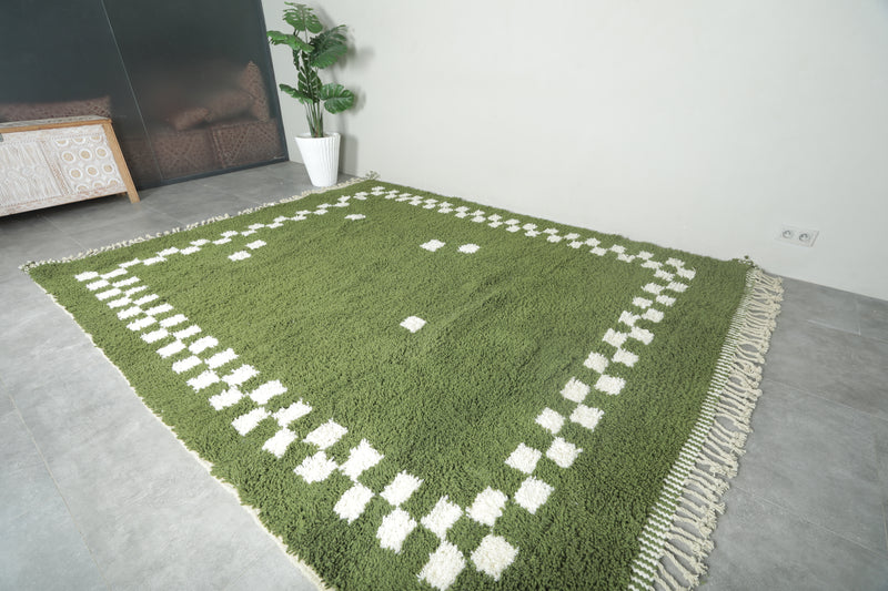 Green Moroccan rug with white checkered design - Custom size