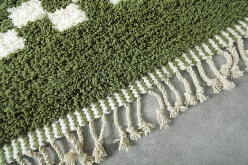 Green Moroccan rug with white checkered design - Custom size