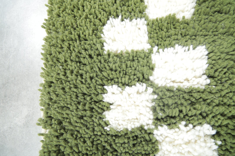 Green Moroccan rug with white checkered design - Custom size
