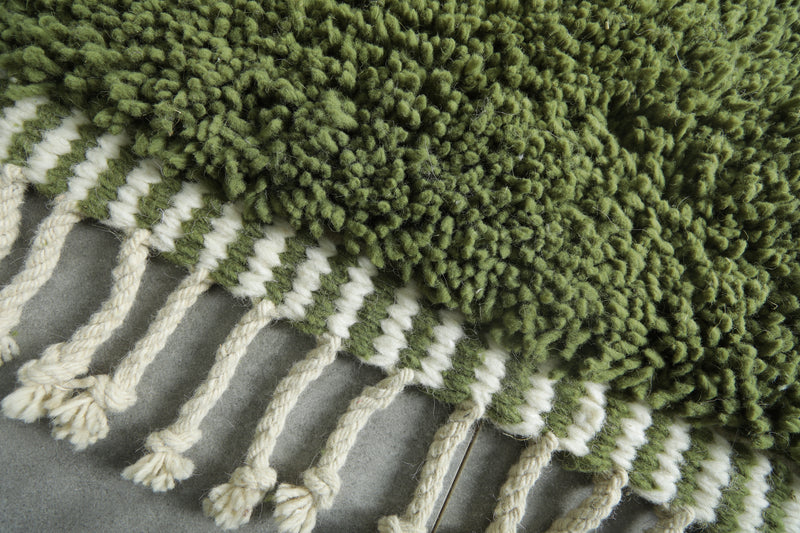 Green Moroccan rug with white checkered design - Custom size