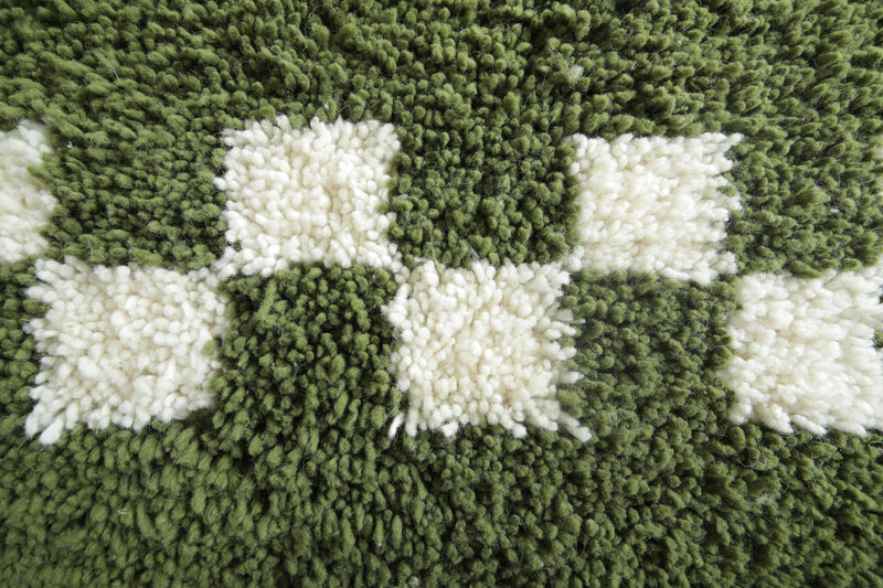 Green Moroccan rug with white checkered design - Custom size