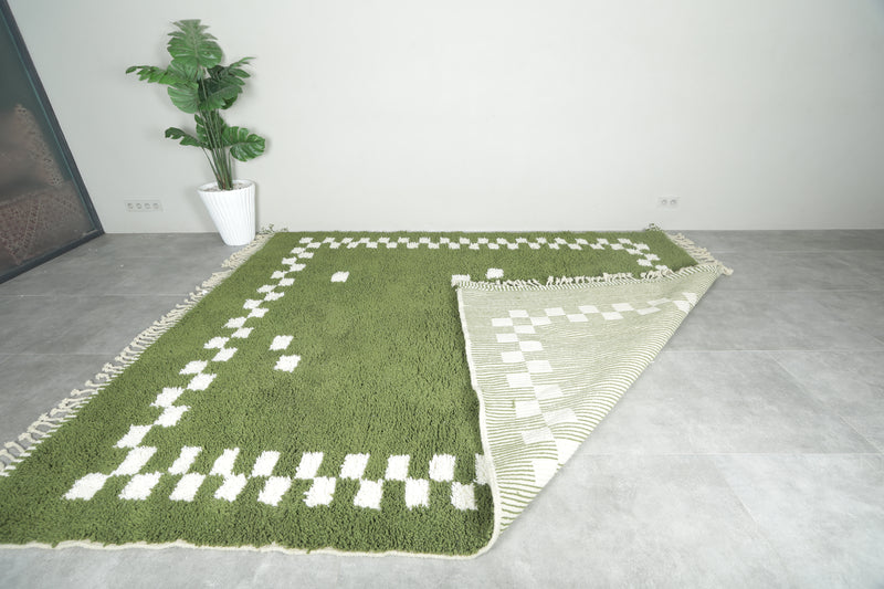 Green Moroccan rug with white checkered design - Custom size