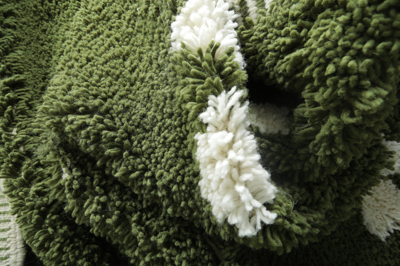 Green Moroccan rug with white checkered design - Custom size