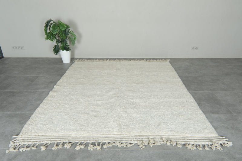 White wool rug - Minimalist handwoven Moroccan style - 7.1 ft x 8.3 ft