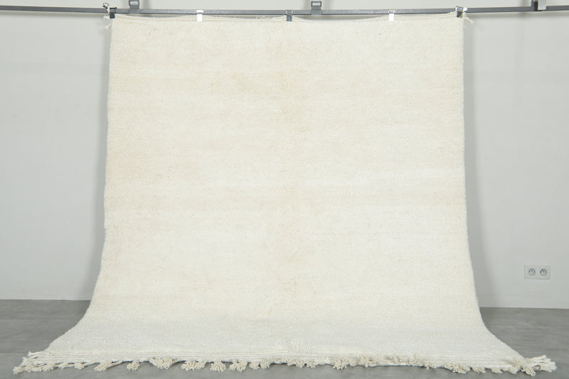 White wool rug - Minimalist handwoven Moroccan style - 7.1 ft x 8.3 ft