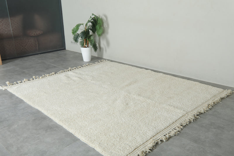 White wool rug - Minimalist handwoven Moroccan style - 7.1 ft x 8.3 ft
