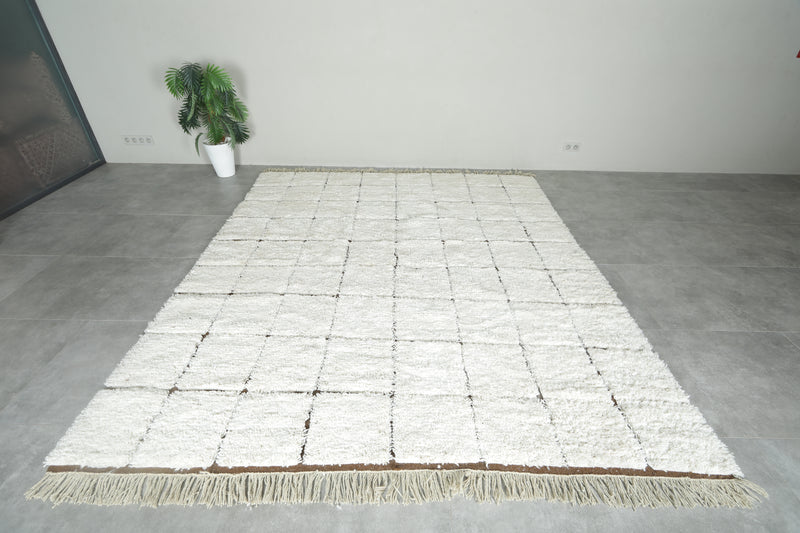Moroccan beni ourain rug – White & brown checkered rug - Custom size