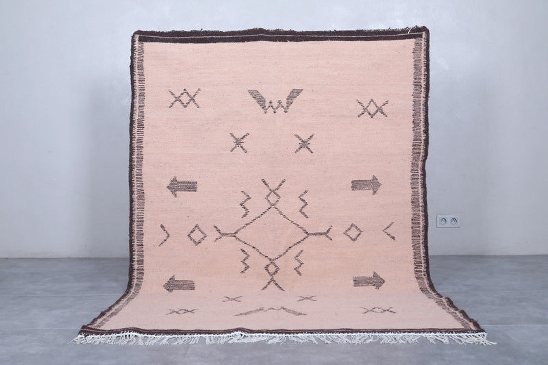 Moroccan Rug - Handwoven Wool 5.1 x 6.8 ft | Berber Tribal Design - Flat woven rugs