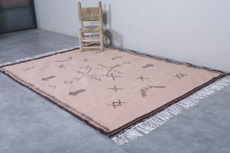 Moroccan Rug - Handwoven Wool 5.1 x 6.8 ft | Berber Tribal Design - Flat woven rugs