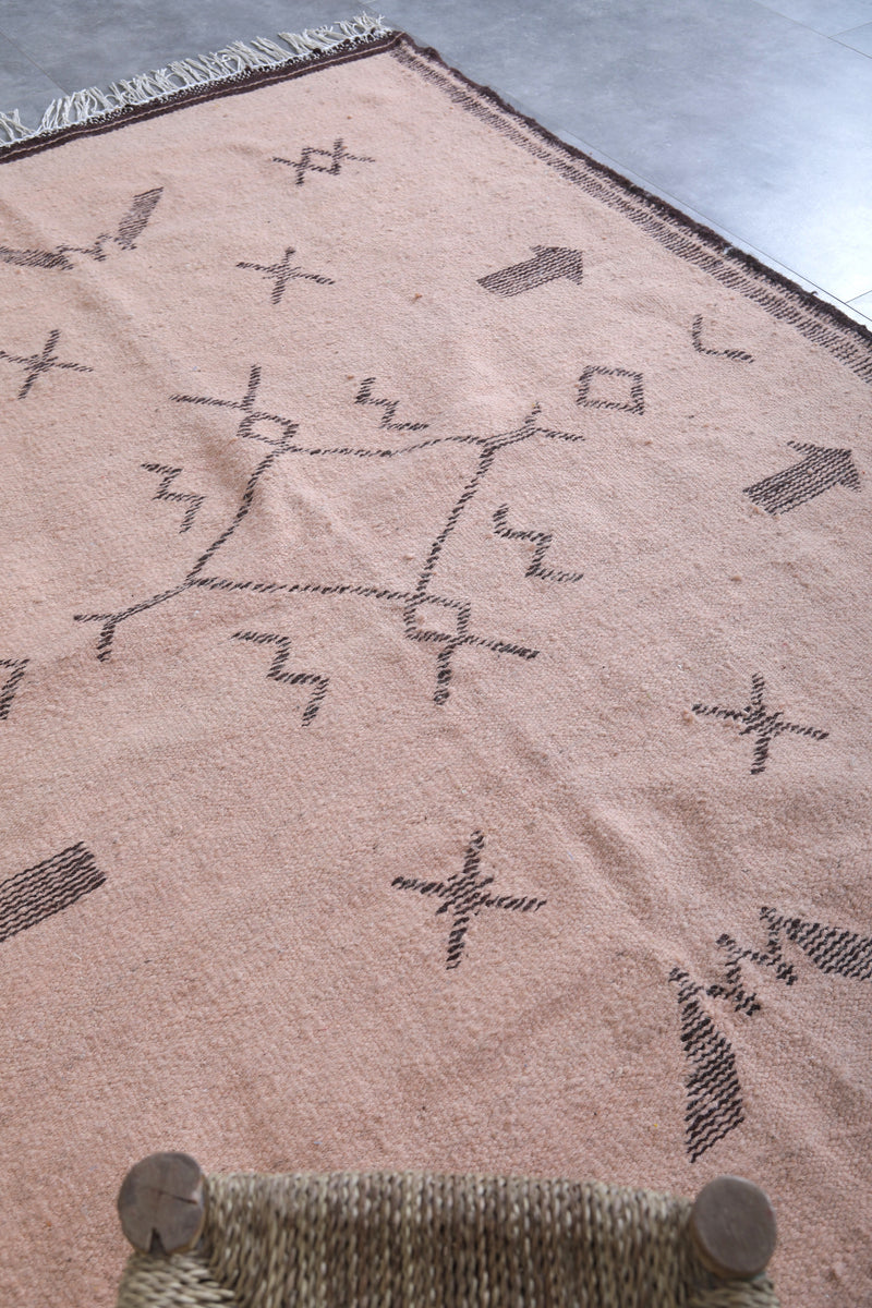 Moroccan Rug - Handwoven Wool 5.1 x 6.8 ft | Berber Tribal Design - Flat woven rugs