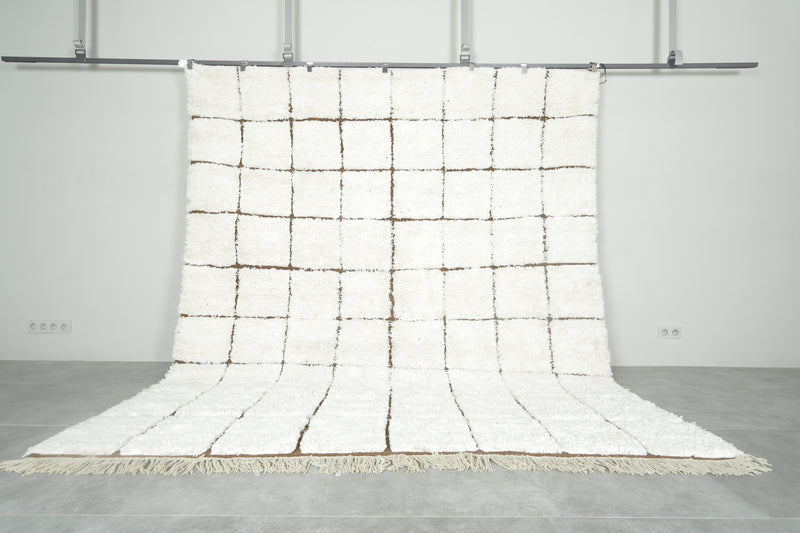 Moroccan beni ourain rug – White & brown checkered rug - Custom size