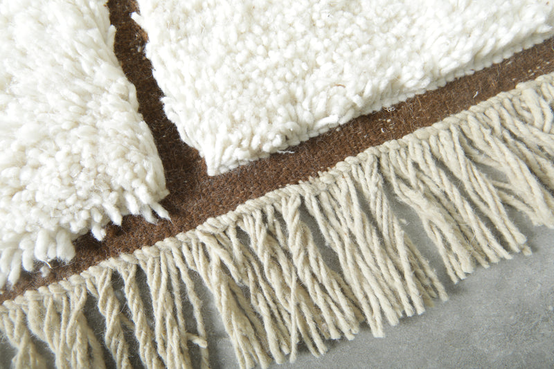 Moroccan beni ourain rug – White & brown checkered rug - Custom size