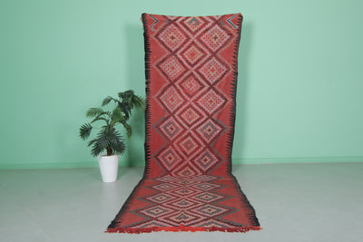 Vintage Moroccan Handwoven Kilim Rug 3.6 FT x 11.5 FT - Unique Geometric Pattern - Handwoven Kilim