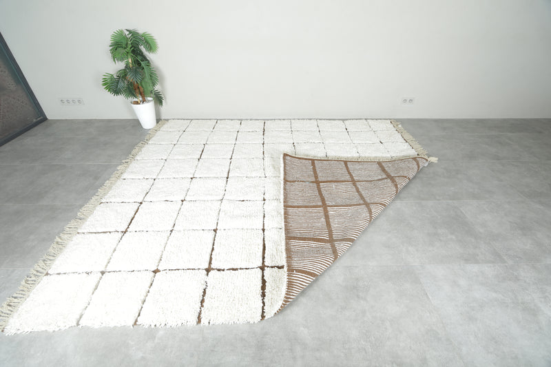 Moroccan beni ourain rug – White & brown checkered rug - Custom size