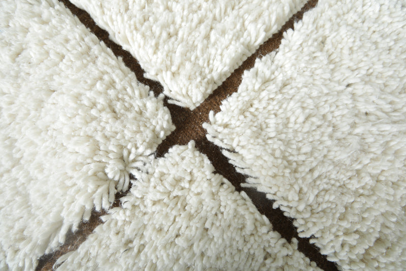 Moroccan beni ourain rug – White & brown checkered rug - Custom size
