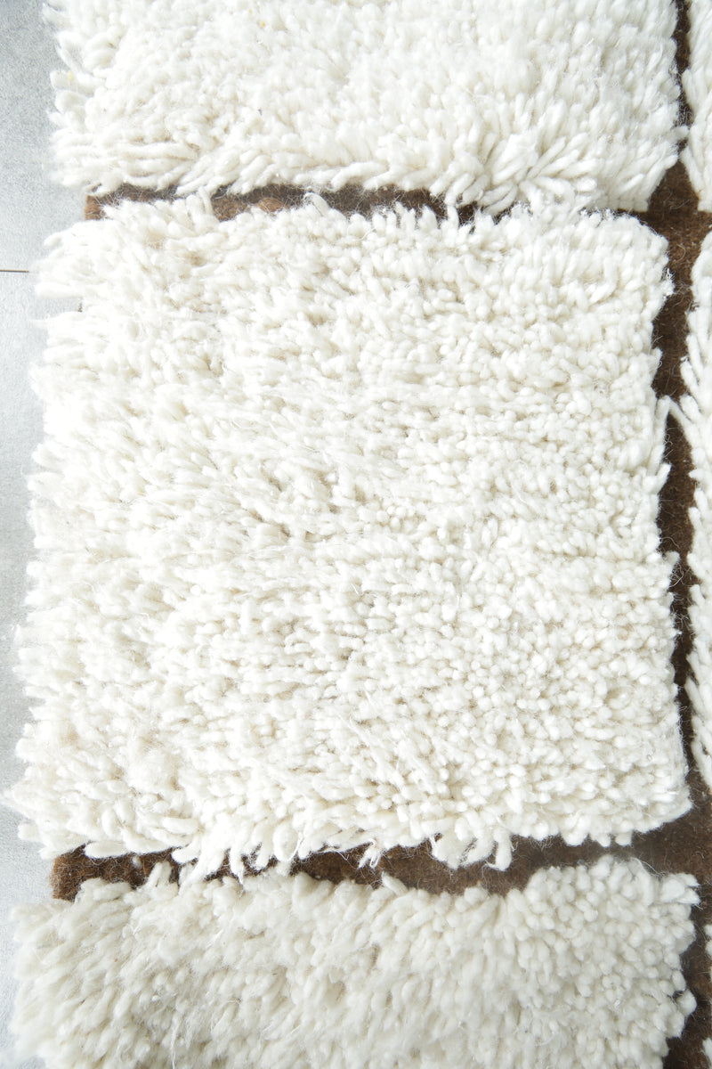 Moroccan beni ourain rug – White & brown checkered rug - Custom size
