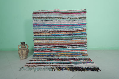Moroccan Boucherouite Rug - 4.9x6 ft | Handwoven Striped Design - Boucherouite rug