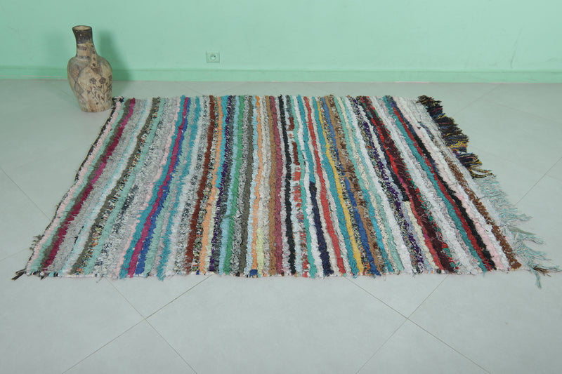 Moroccan Boucherouite Rug - 4.9x6 ft | Handwoven Striped Design - Boucherouite rug