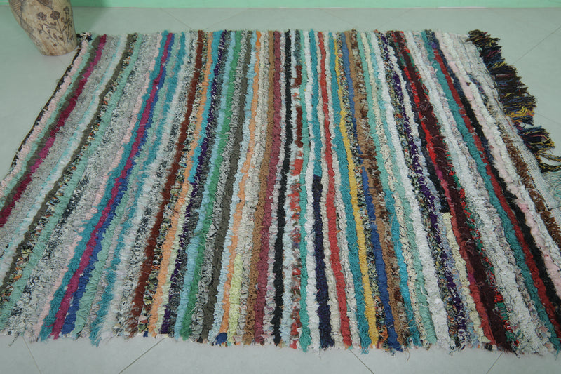 Moroccan Boucherouite Rug - 4.9x6 ft | Handwoven Striped Design - Boucherouite rug