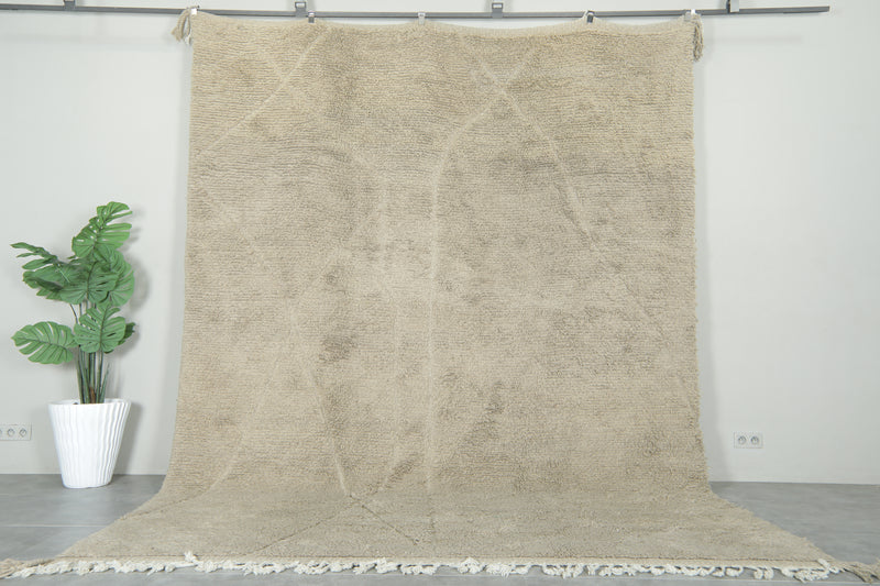 Minimalist beige wool rug – Subtle Moroccan design - 9.1 ft x 12.2 ft