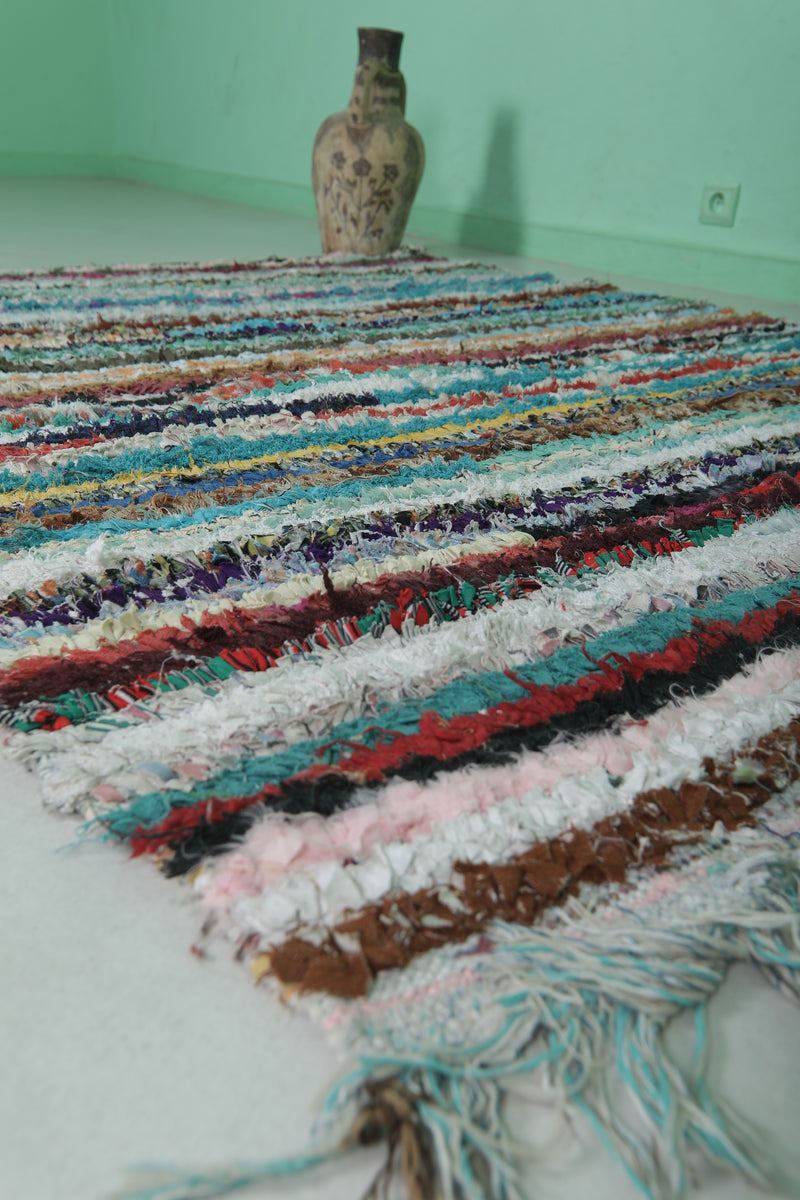 Moroccan Boucherouite Rug - 4.9x6 ft | Handwoven Striped Design - Boucherouite rug