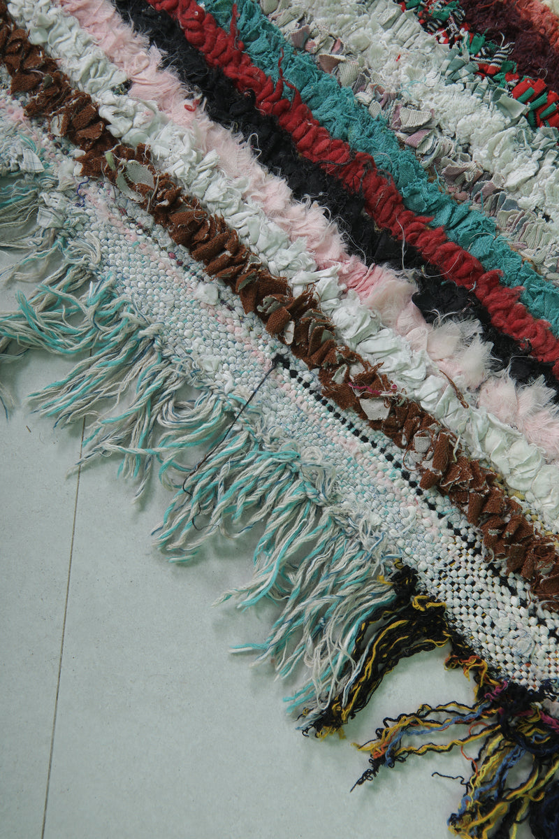 Moroccan Boucherouite Rug - 4.9x6 ft | Handwoven Striped Design - Boucherouite rug