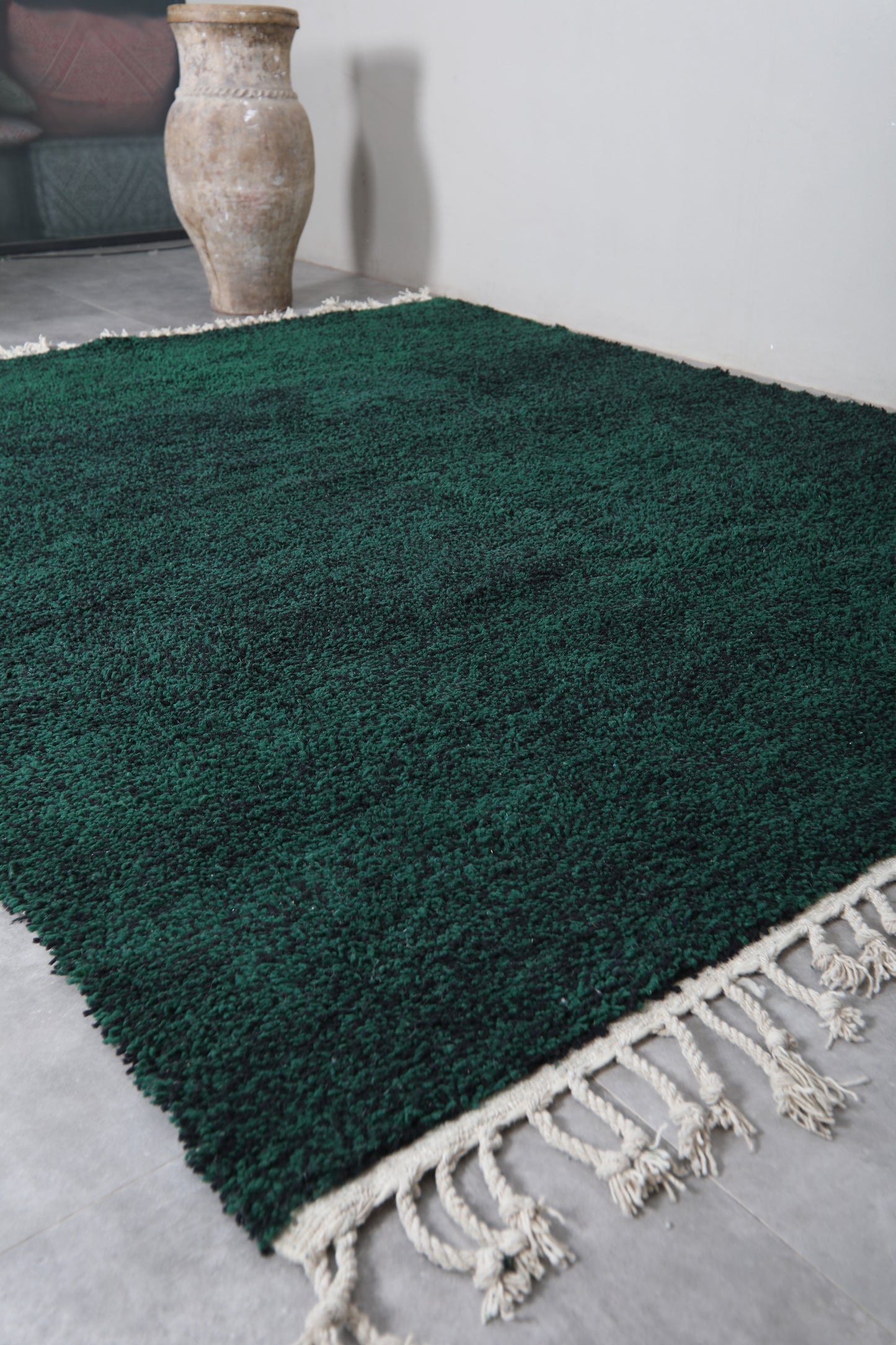 Custom Dark Green Moroccan rug - Handmade wool area rug