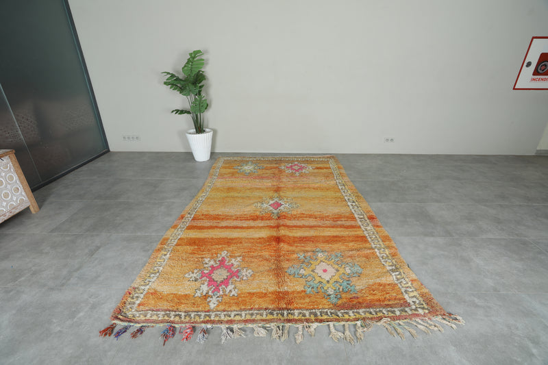 Orange Moroccan boucherouite rug - 6.2 feet x 9.5 feet - Handmade wool rug - Boucherouite rug