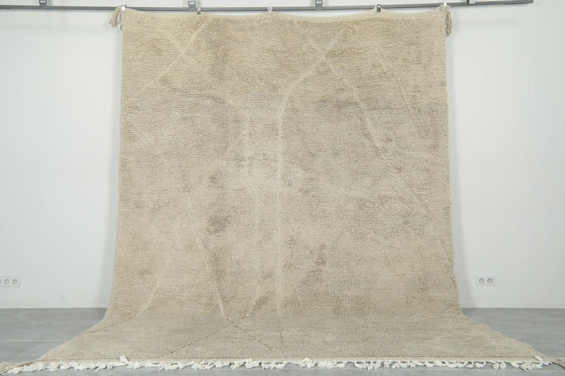 Minimalist beige wool rug – Subtle Moroccan design - 9.1 ft x 12.2 ft