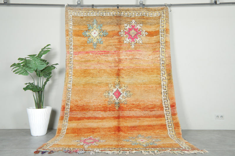 Orange Moroccan boucherouite rug - 6.2 feet x 9.5 feet - Handmade wool rug - Boucherouite rug