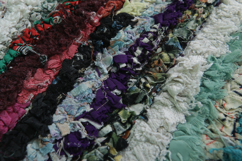 Moroccan Boucherouite Rug - 4.9x6 ft | Handwoven Striped Design - Boucherouite rug