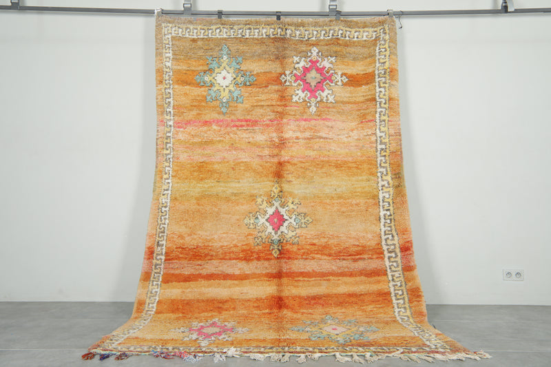 Orange Moroccan boucherouite rug - 6.2 feet x 9.5 feet - Handmade wool rug - Boucherouite rug