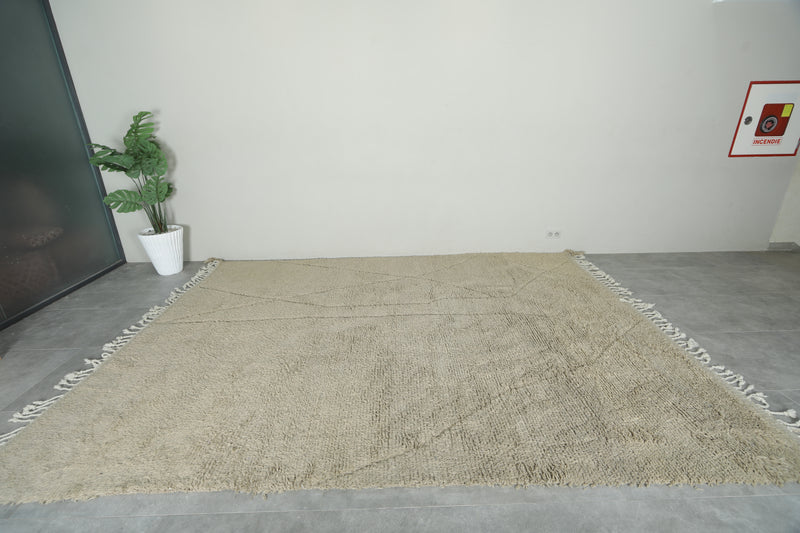 Minimalist beige wool rug – Subtle Moroccan design - 9.1 ft x 12.2 ft