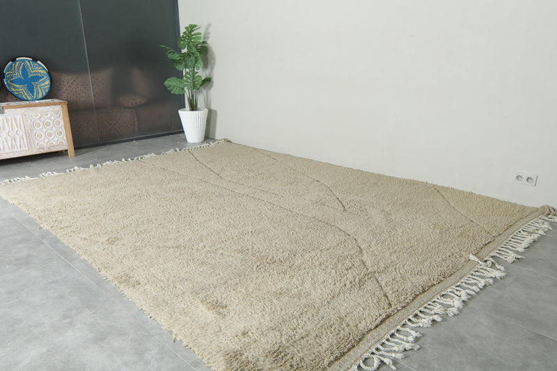 Minimalist beige wool rug – Subtle Moroccan design - 9.1 ft x 12.2 ft