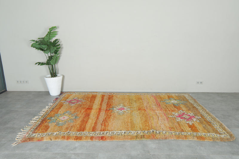 Orange Moroccan boucherouite rug - 6.2 feet x 9.5 feet - Handmade wool rug - Boucherouite rug