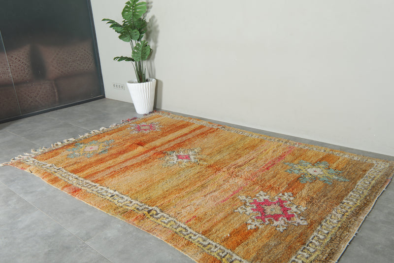 Orange Moroccan boucherouite rug - 6.2 feet x 9.5 feet - Handmade wool rug - Boucherouite rug