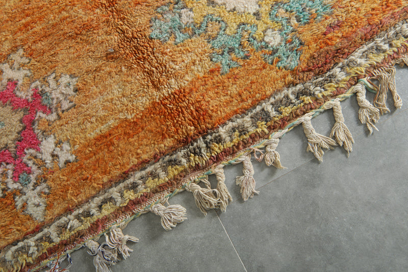 Orange Moroccan boucherouite rug - 6.2 feet x 9.5 feet - Handmade wool rug - Boucherouite rug