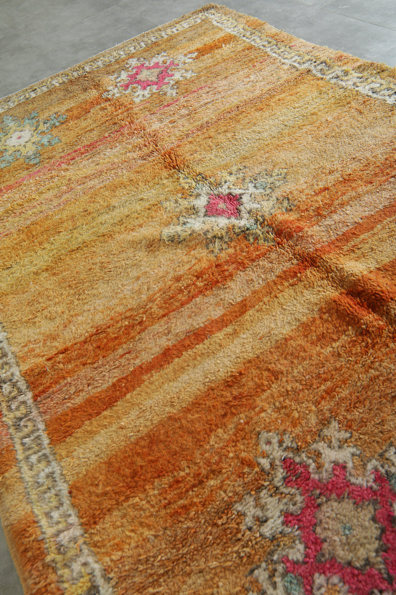 Orange Moroccan boucherouite rug - 6.2 feet x 9.5 feet - Handmade wool rug - Boucherouite rug