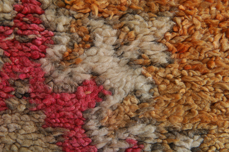 Orange Moroccan boucherouite rug - 6.2 feet x 9.5 feet - Handmade wool rug - Boucherouite rug