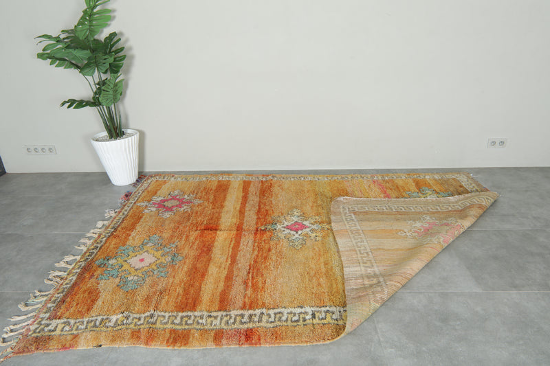 Orange Moroccan boucherouite rug - 6.2 feet x 9.5 feet - Handmade wool rug - Boucherouite rug