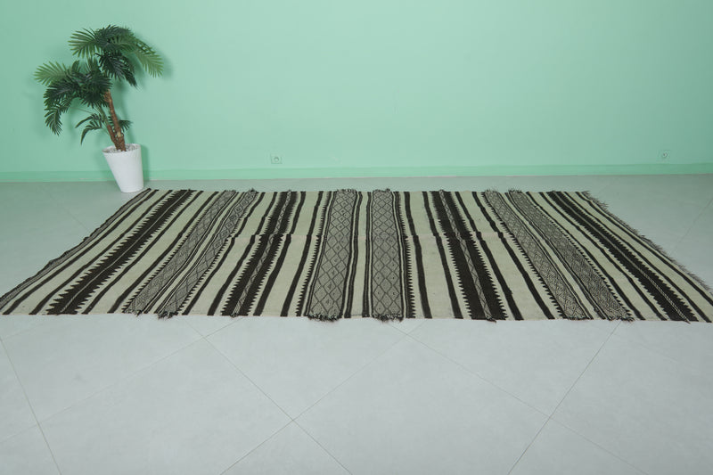 Handwoven Kilim Rug 4.9 FT x 10.7 FT – Elegant Black and White Design - Handwoven Kilim