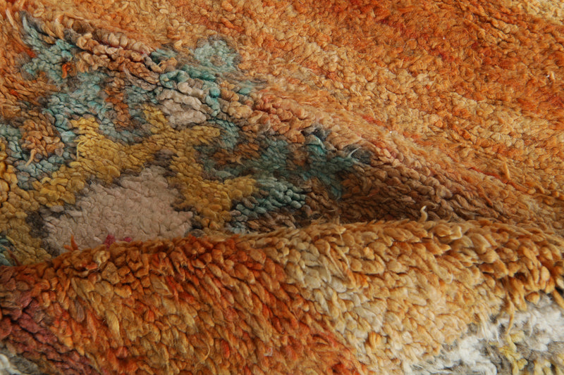 Orange Moroccan boucherouite rug - 6.2 feet x 9.5 feet - Handmade wool rug - Boucherouite rug