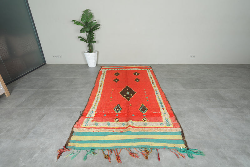 Red azilal Moroccan rug with geometric design - 4.5 feet x 9.1 feet