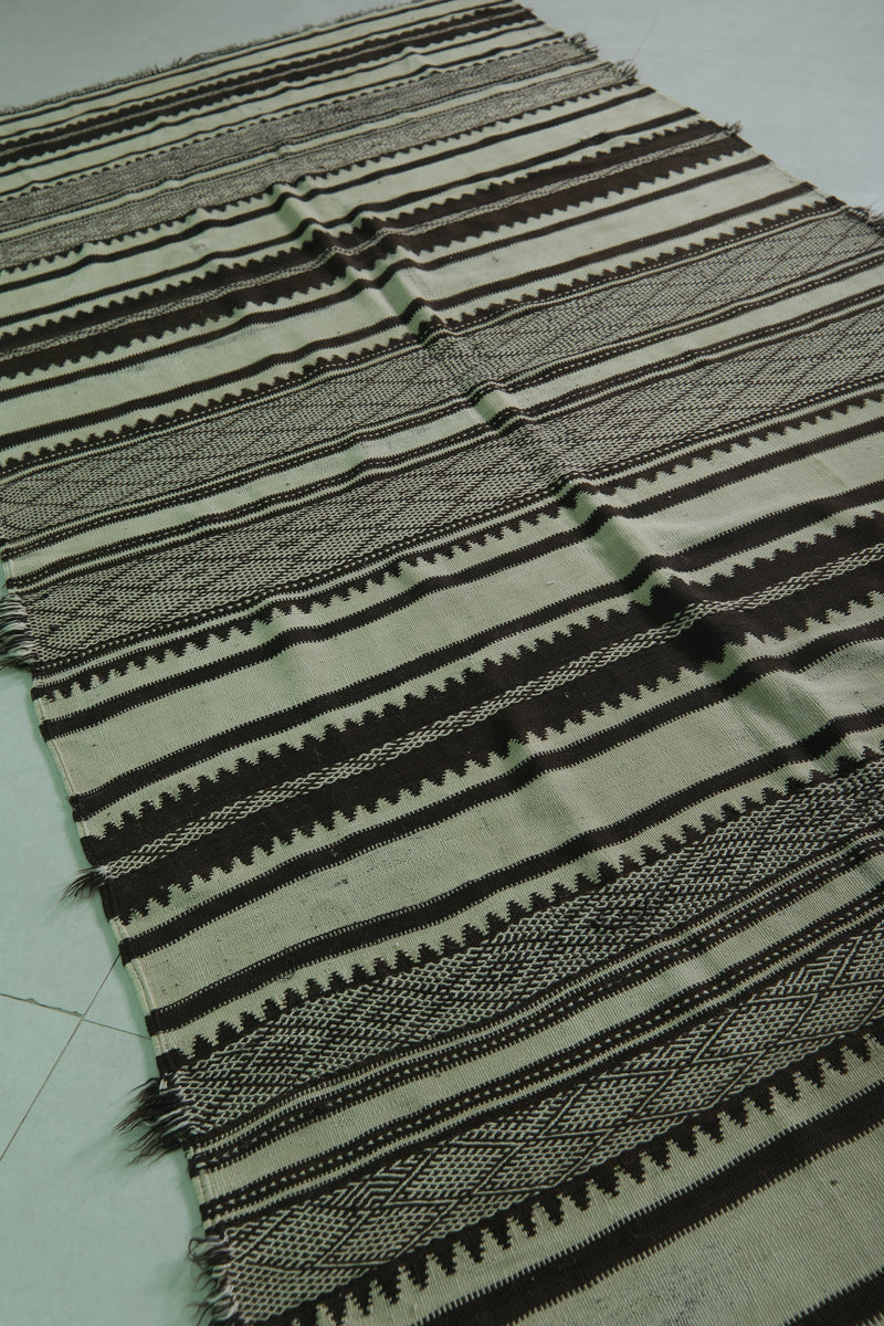 Handwoven Kilim Rug 4.9 FT x 10.7 FT – Elegant Black and White Design - Handwoven Kilim