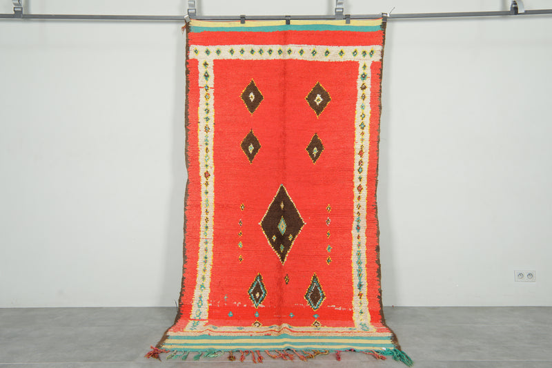 Red azilal Moroccan rug with geometric design - 4.5 feet x 9.1 feet