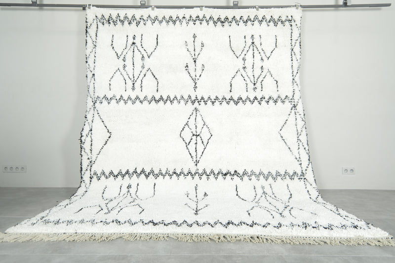 White beni ourain rug with black geometric design - Custom size - custom moroccan rugs