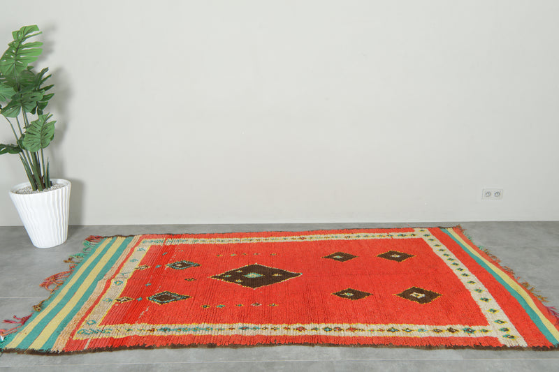 Red azilal Moroccan rug with geometric design - 4.5 feet x 9.1 feet