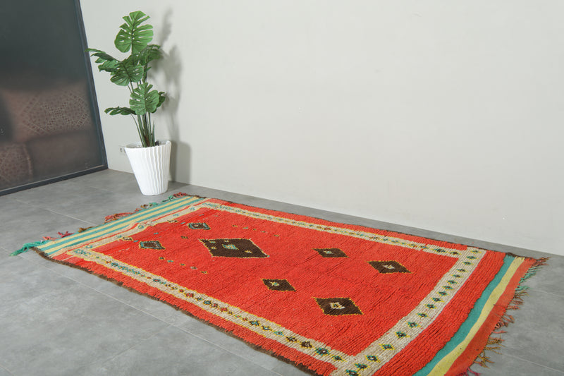 Red azilal Moroccan rug with geometric design - 4.5 feet x 9.1 feet